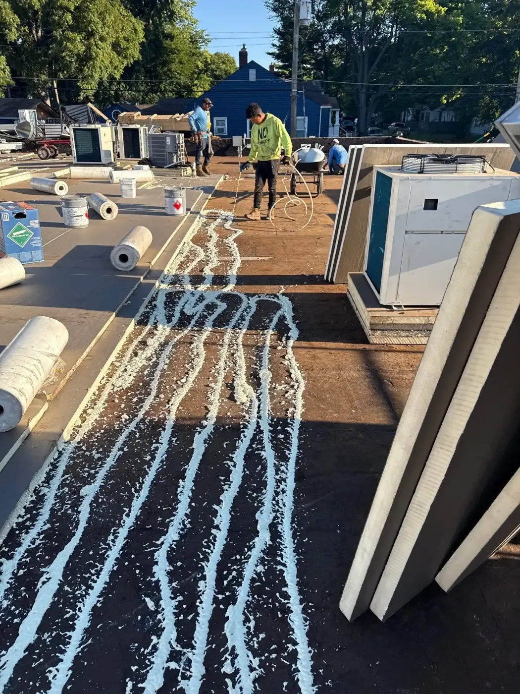 Tarping and dry-in on a Fountain Square commercial roof